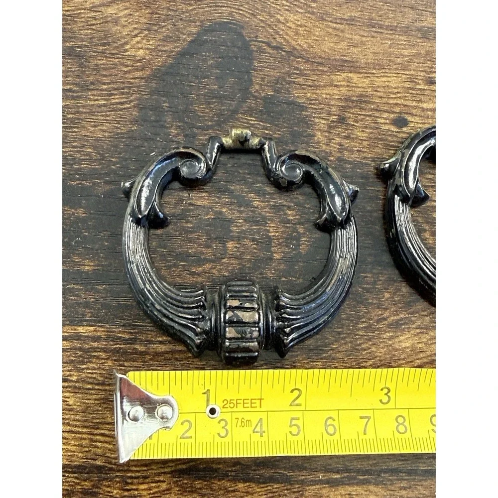 Vintage Keeler Brass KBC NY 821 Drawer Drop Ring Pulls Black Cabinet Hardware 3